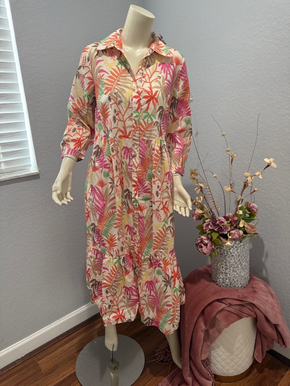 Just My Size Tropical Long Sleeve Dress